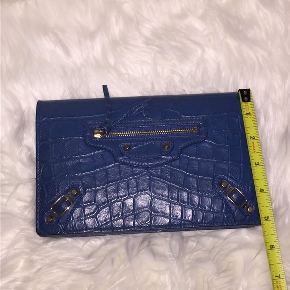 Balenciaga Blue Crocodile Embossed Leather Wallet on Chain Bag - Picture 9 of 11